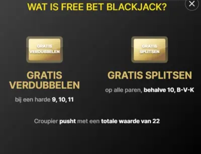 Free Bet Blackjack gratis verdubbelen en gratis splitsen